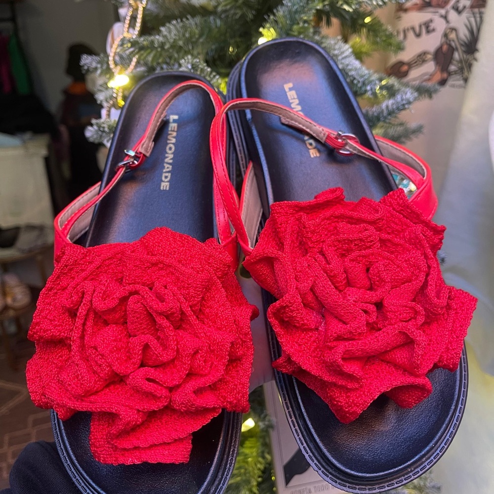 Lemon Red Floral Women's Sandals